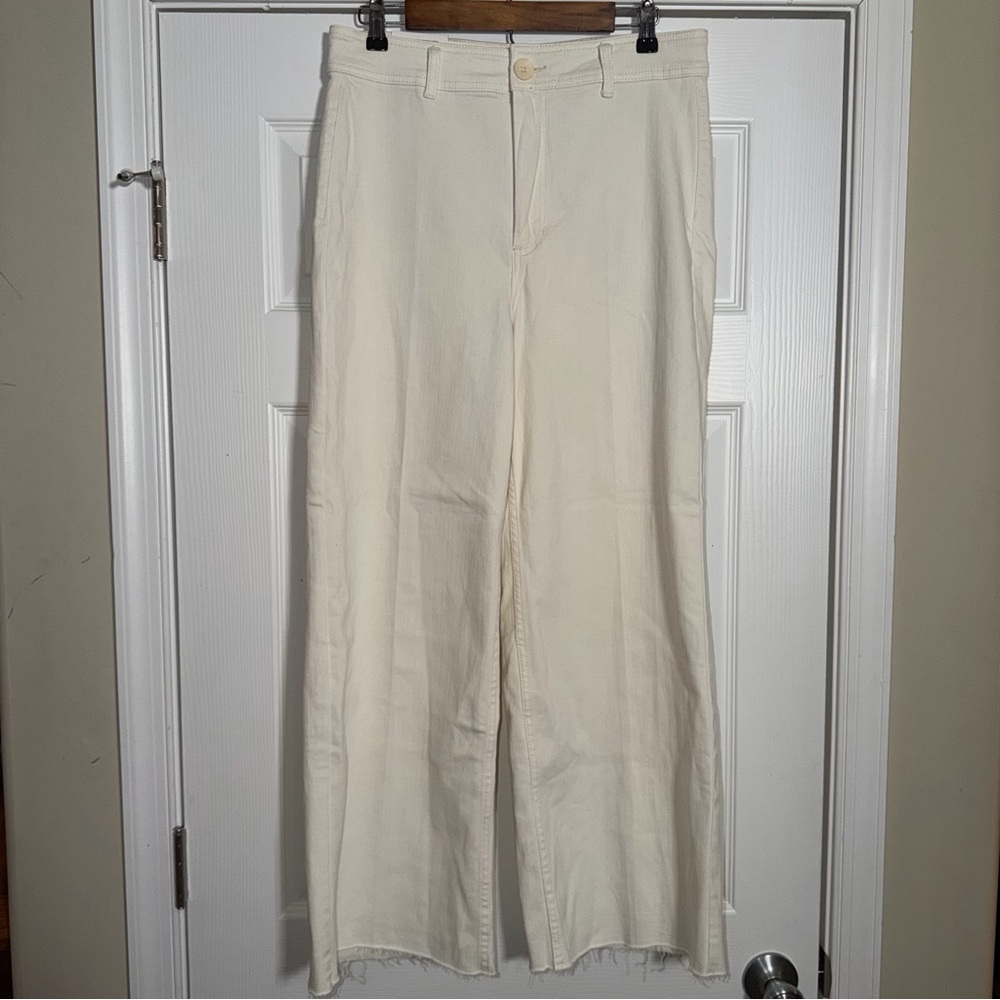Oat New York Women's Cream White Wide Leg High Stretch Jeans